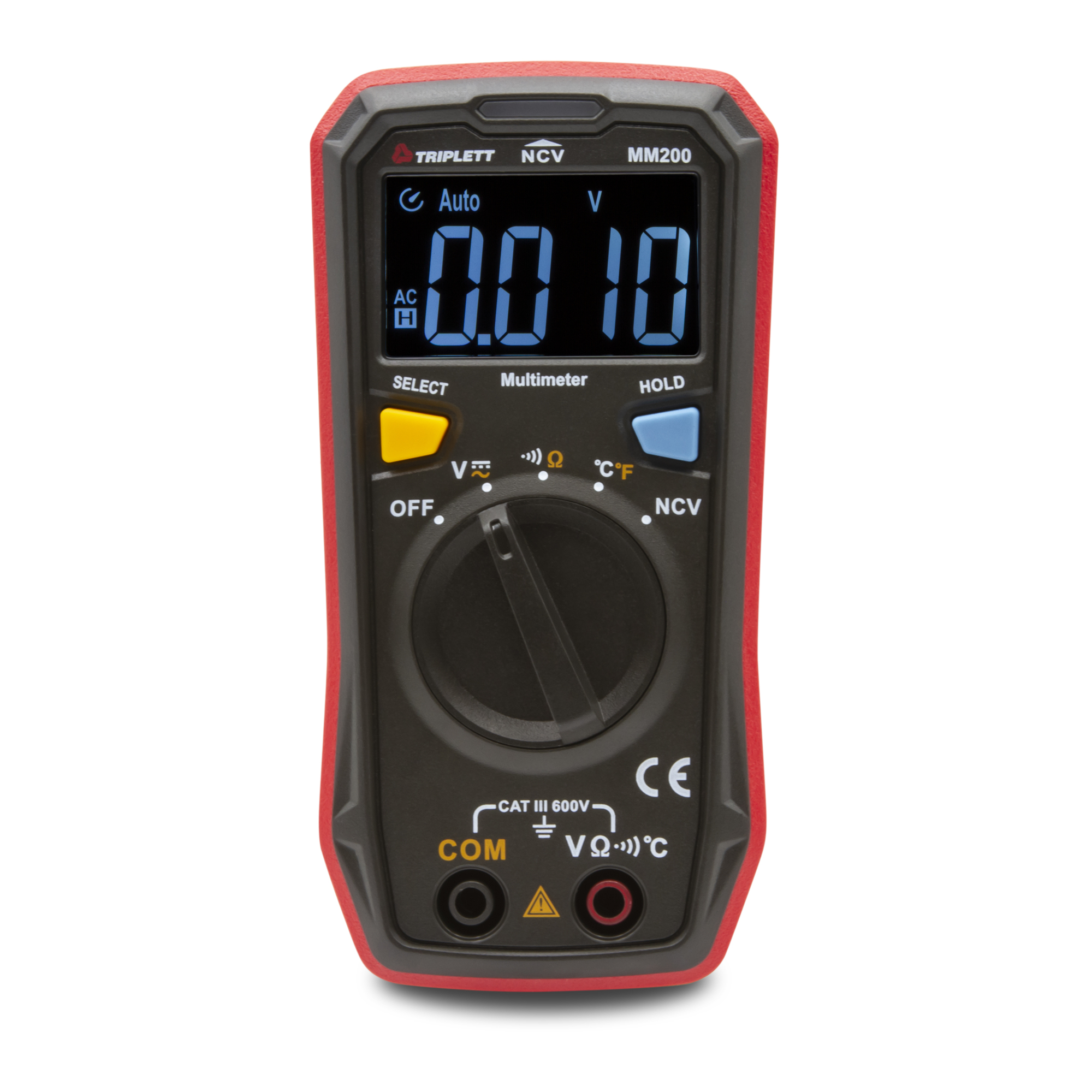 Triplett Compact Multimeter — Measures AC/DC Voltage, Resistance, Temperature, Continuity, EBTN Display, Model# MM200
